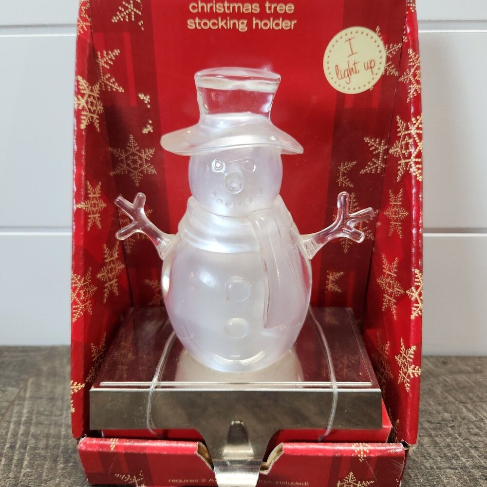 Vtg 2001 Target Light Up Acrylic Snowman Christmas Stocking Holder Hanger In Box